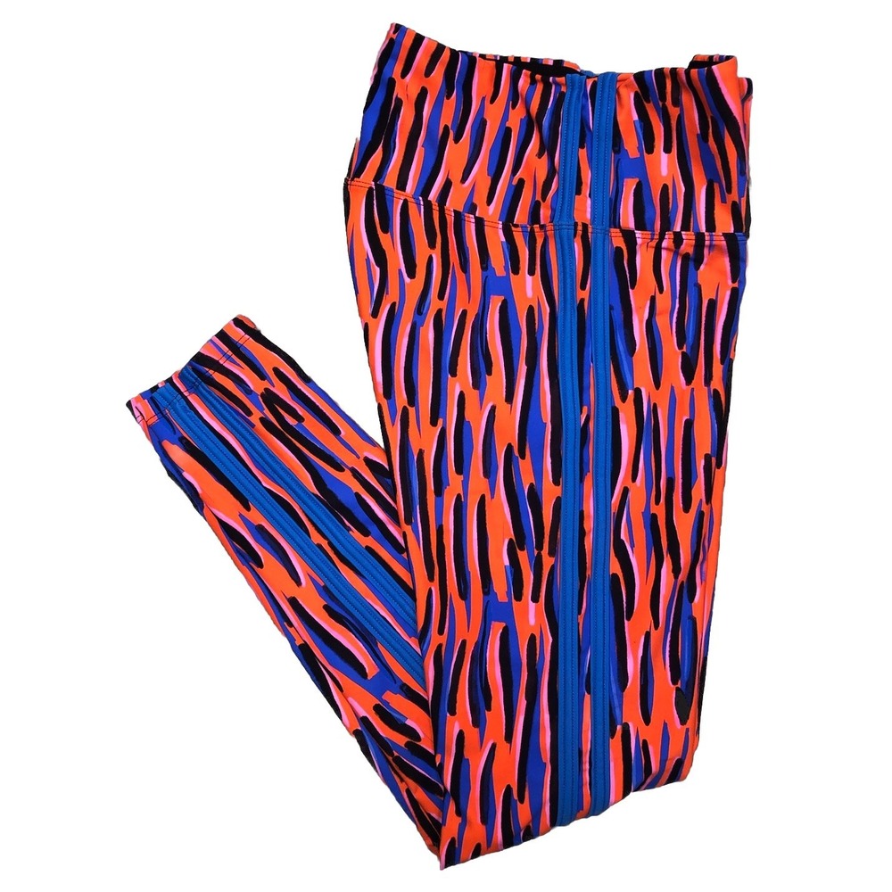 SSYS The Label Leggings Women's S Orange Neon Mix Blue‎ Stripe Abstract Print